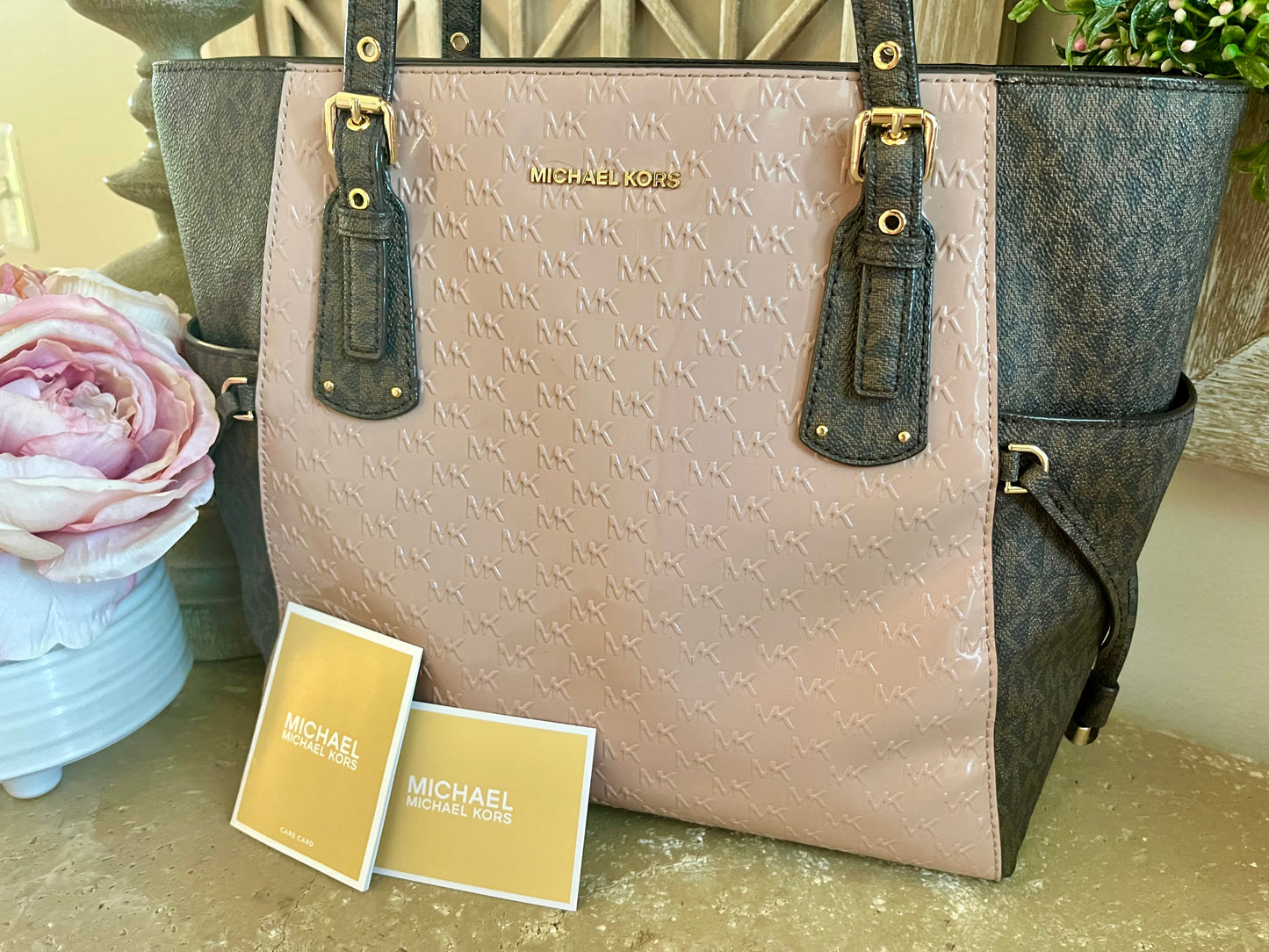 Michael Kors Blush Pink Embossed Voyager East West Large Tote