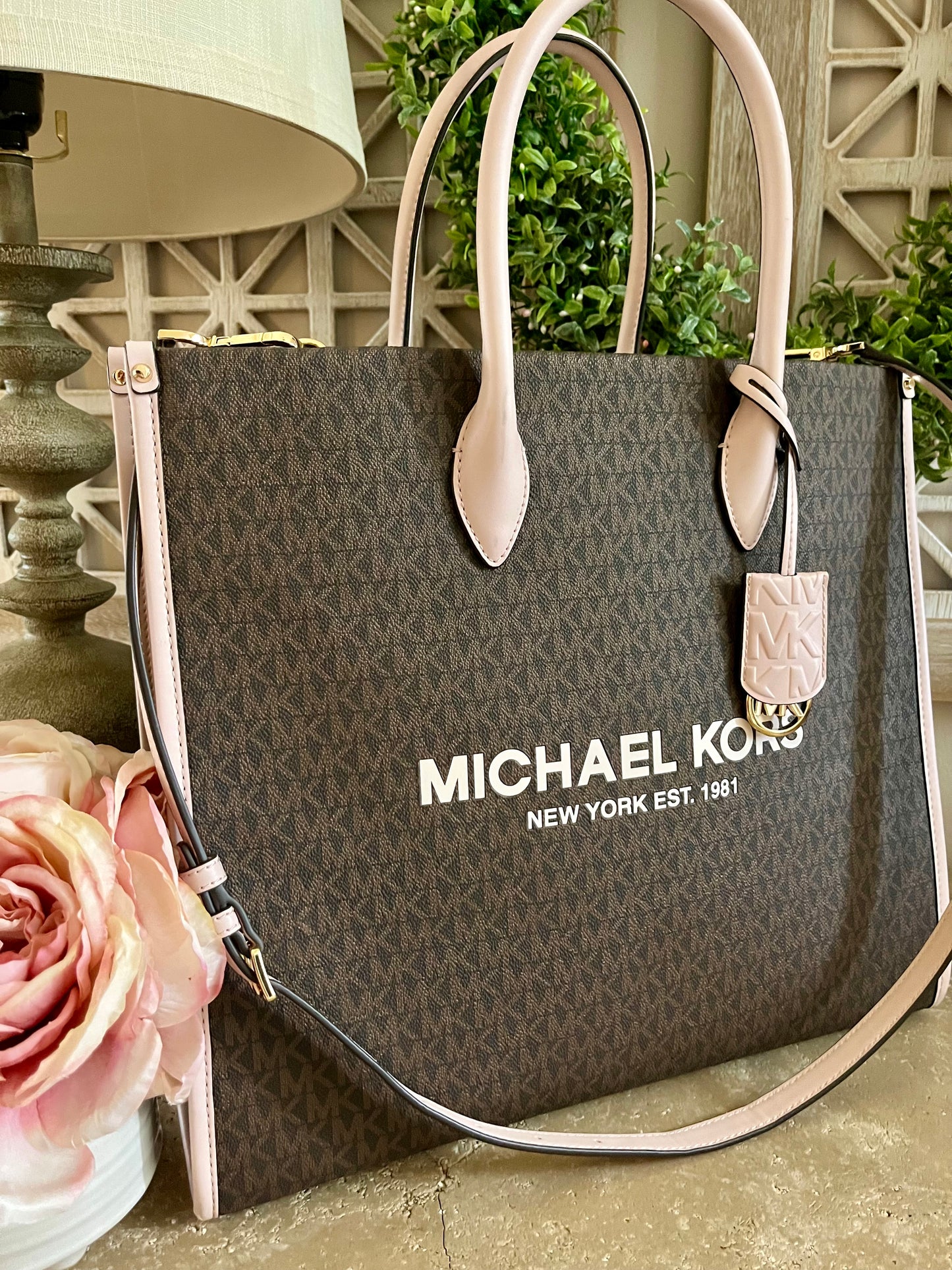 NEW Michael Kors XL Logo & Pink Mirella Tote