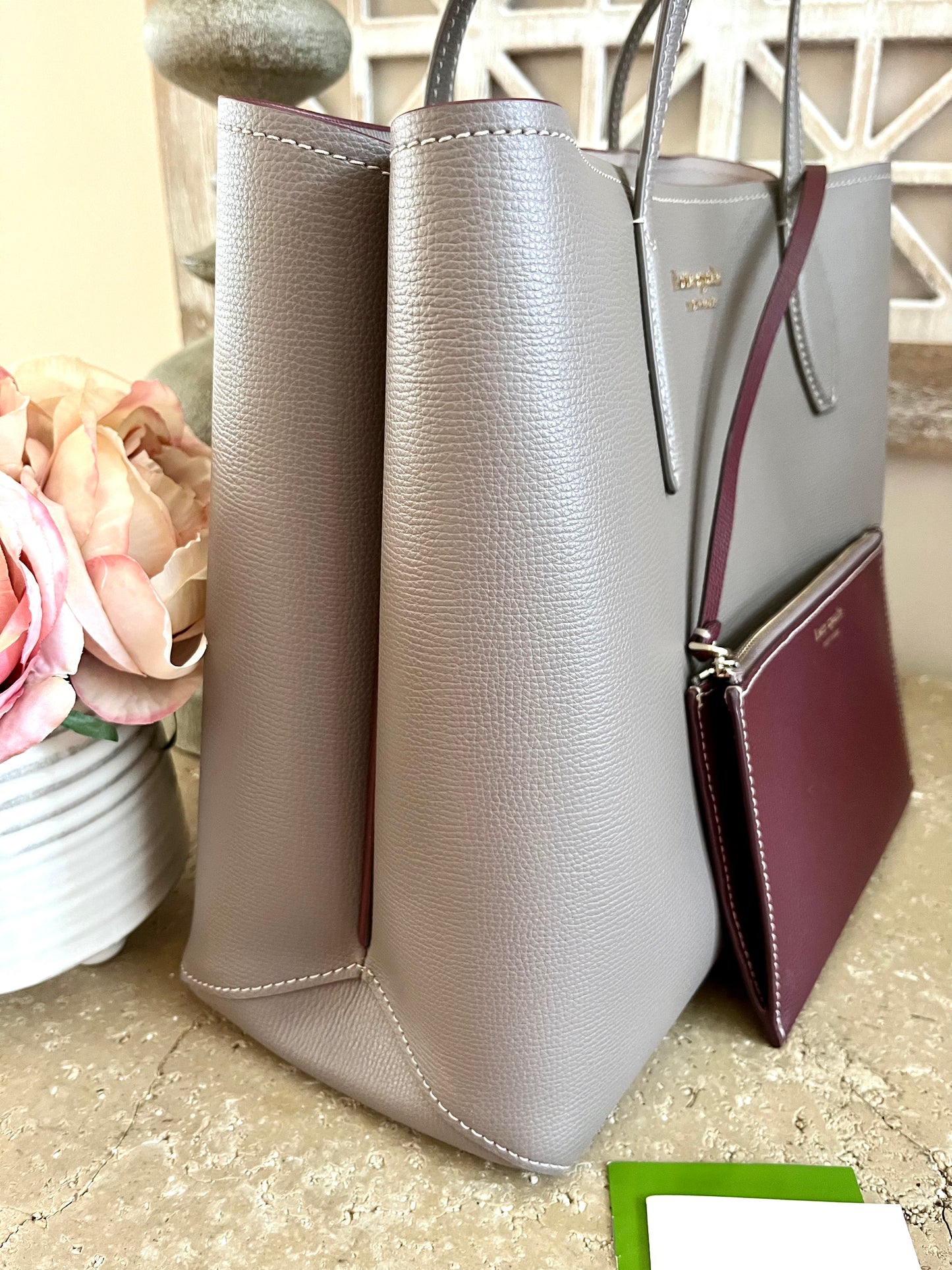 Kate Spade Large Gray & Plum Open Satchel Tote