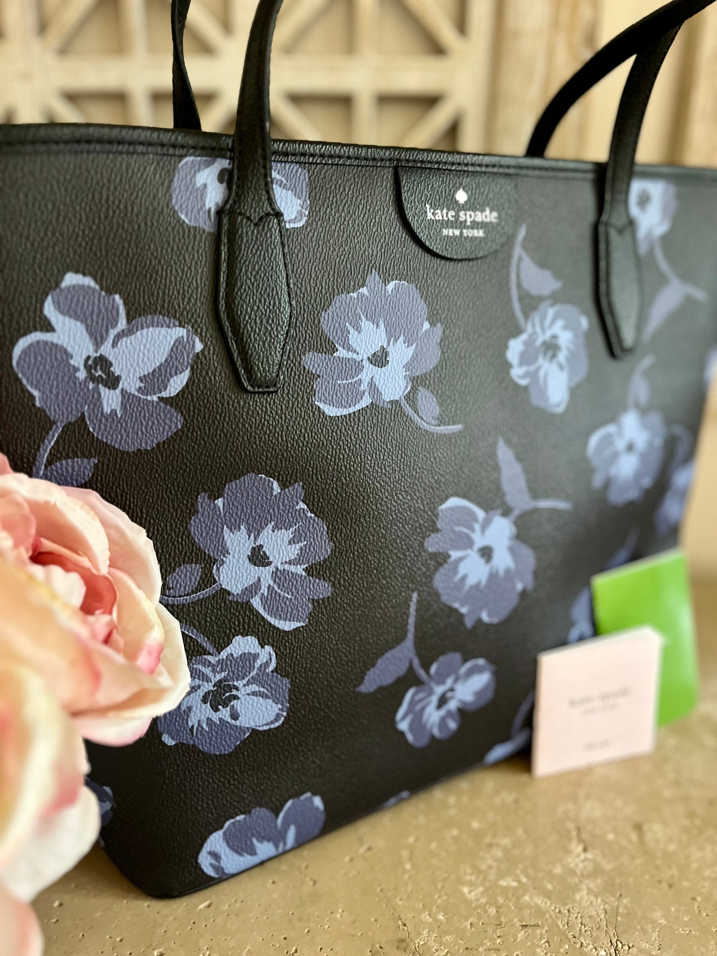 Kate Spade Black Floral Large Zip Tote