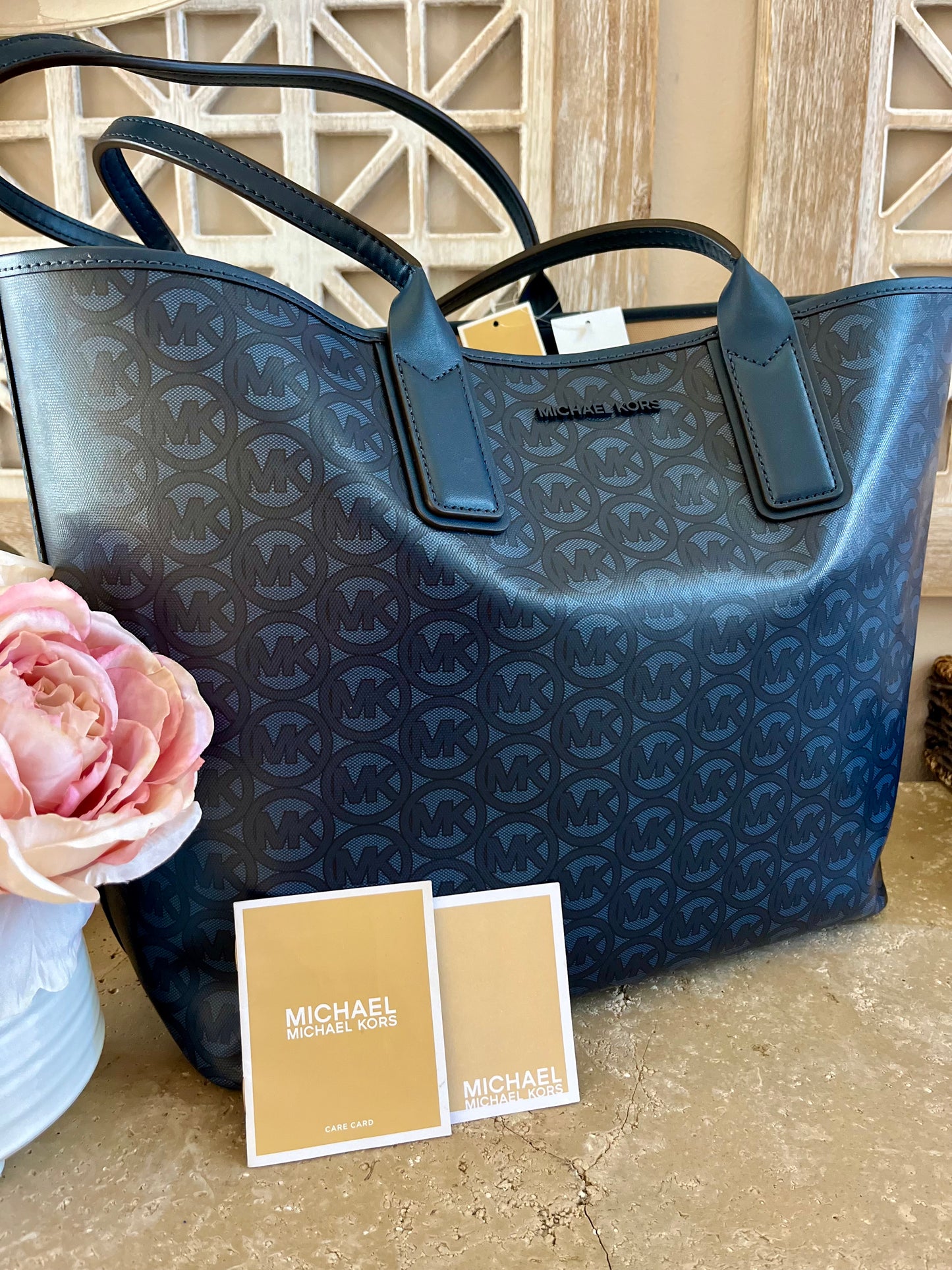 NEW Michael Kors Large Blue Logo Open Tote