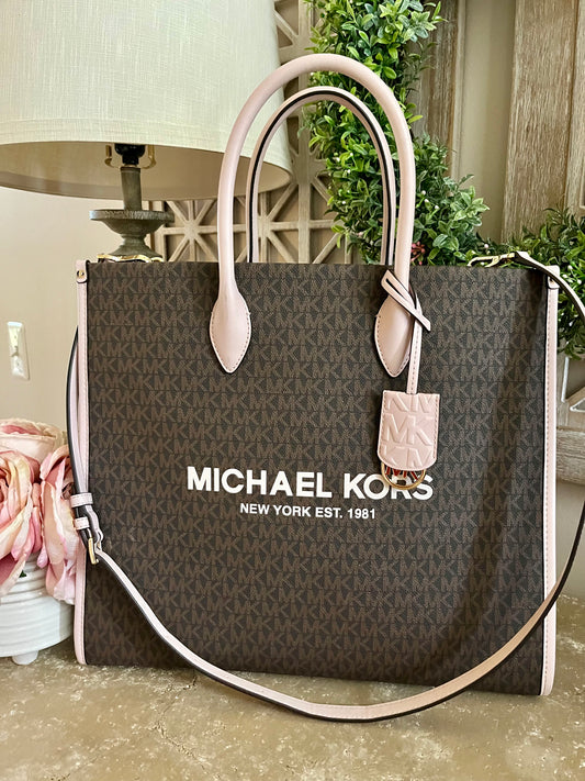 NEW Michael Kors XL Logo & Pink Mirella Tote