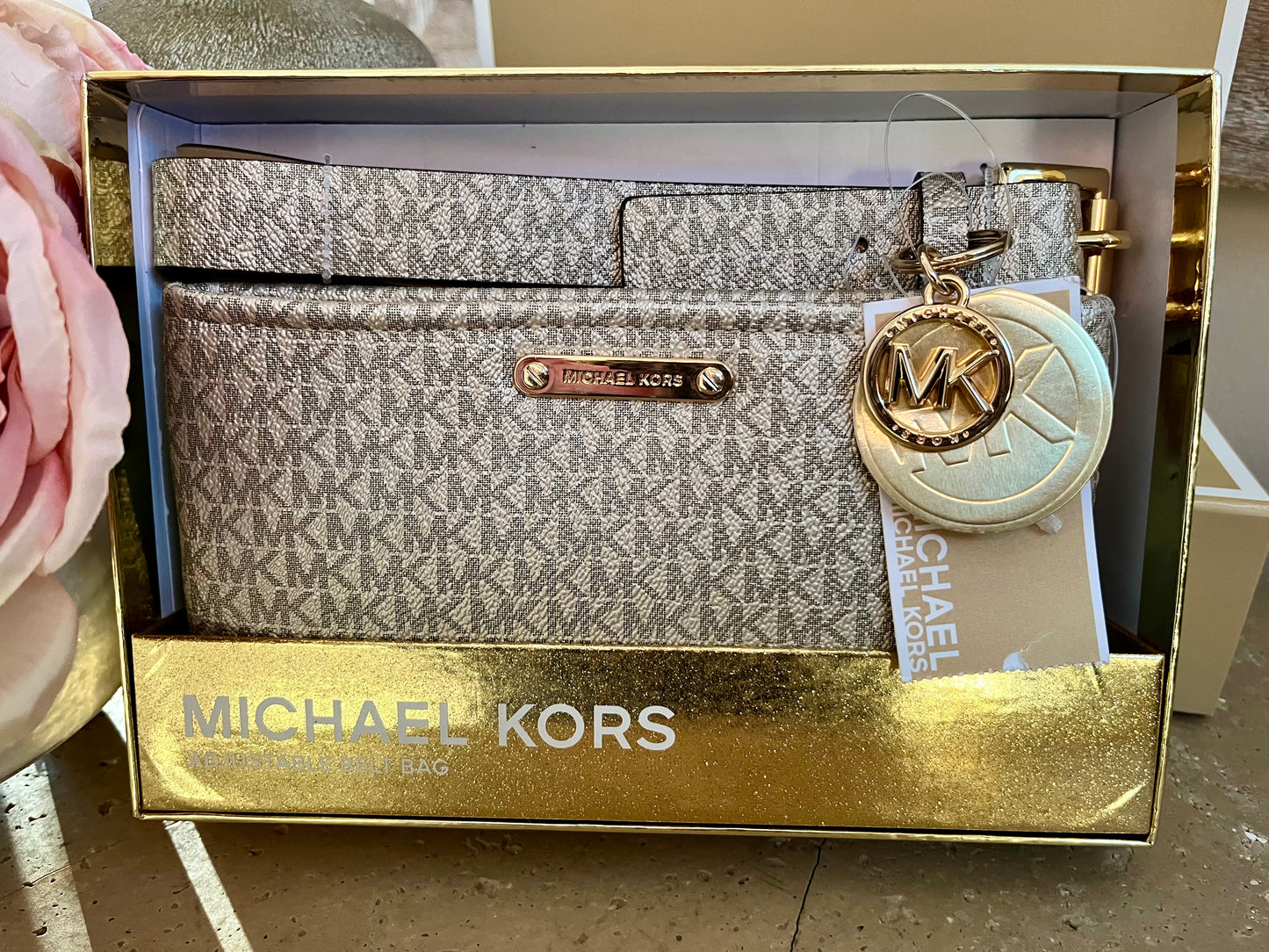 NEW Michael Kors L/XL Rose Gold Logo Belt Bag