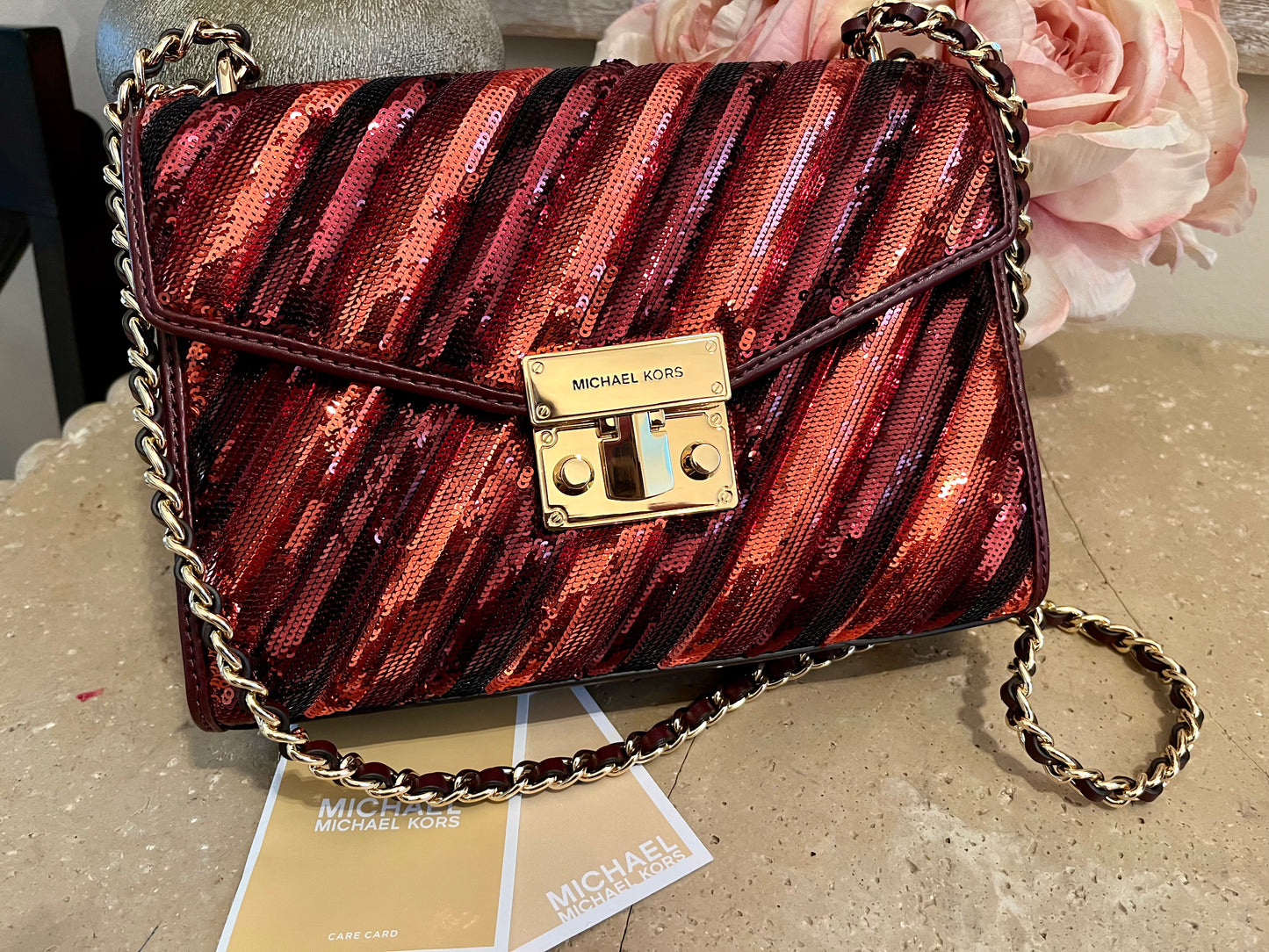 Michael Kors SM Red Sequin Chain Crossbody