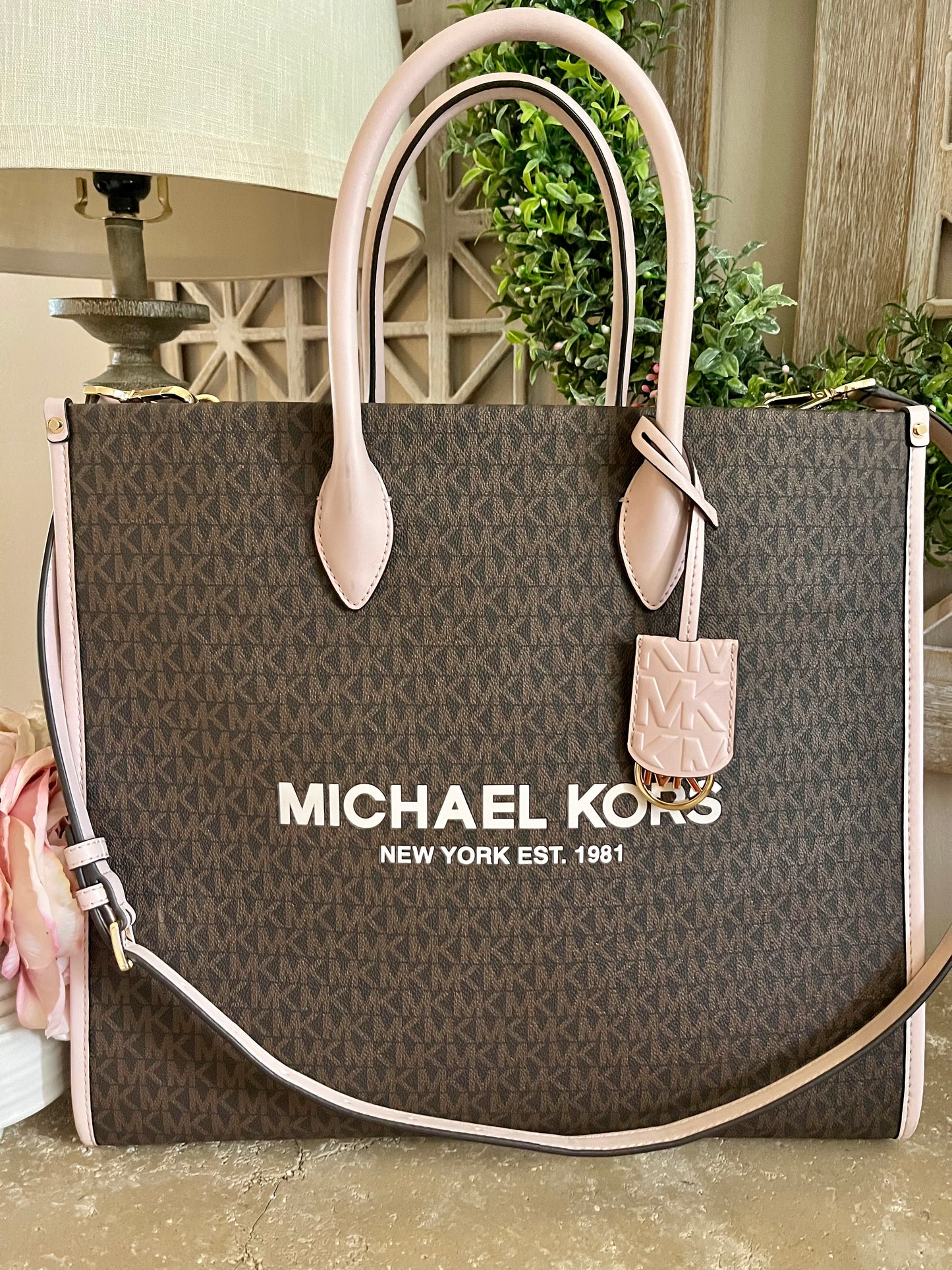 NEW Michael Kors XL Logo & Pink Mirella Tote