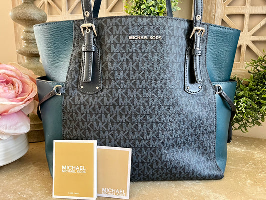 Michael Kors Blue Logo Large Voyager Tote