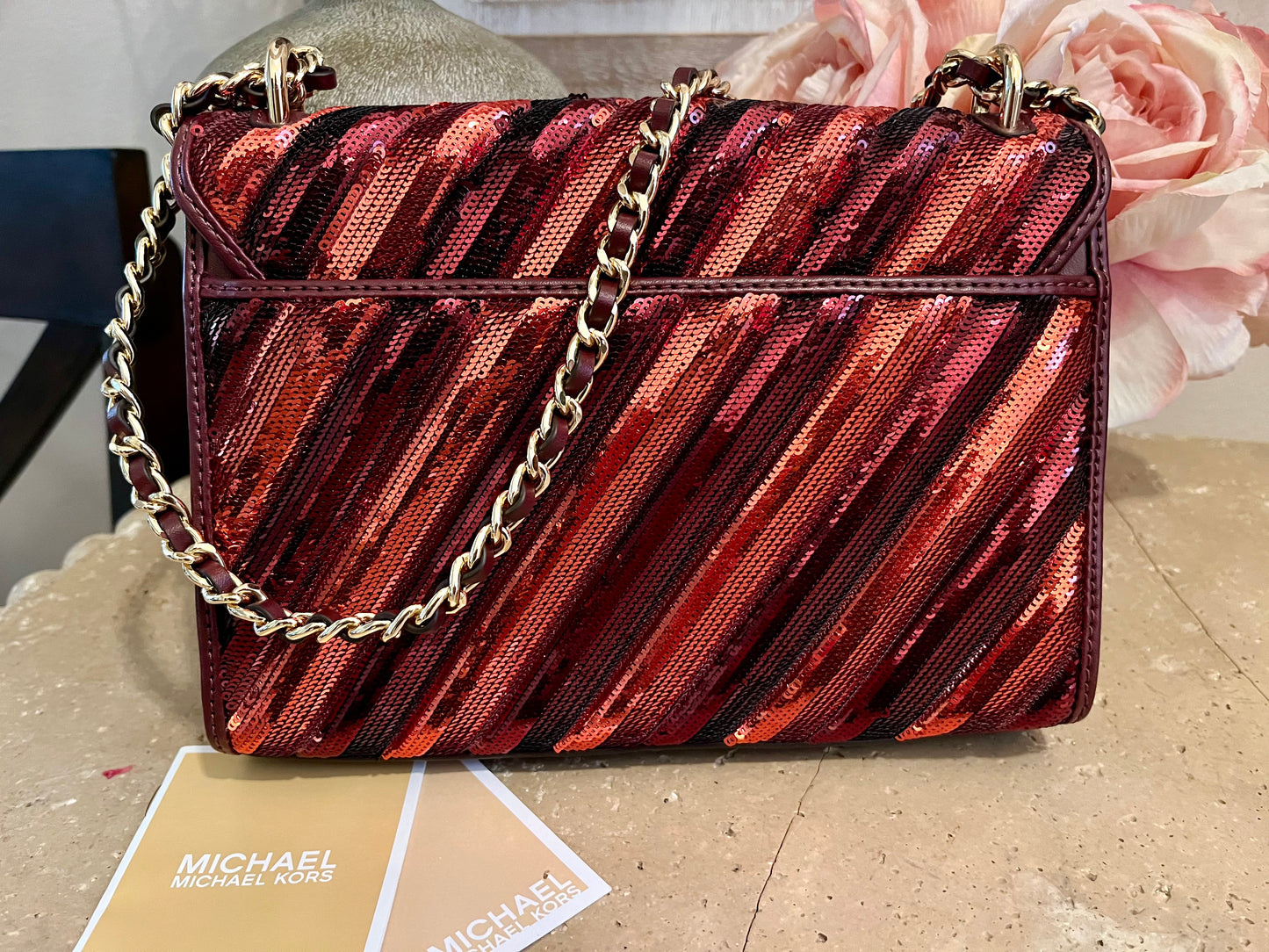 Michael Kors SM Red Sequin Chain Crossbody