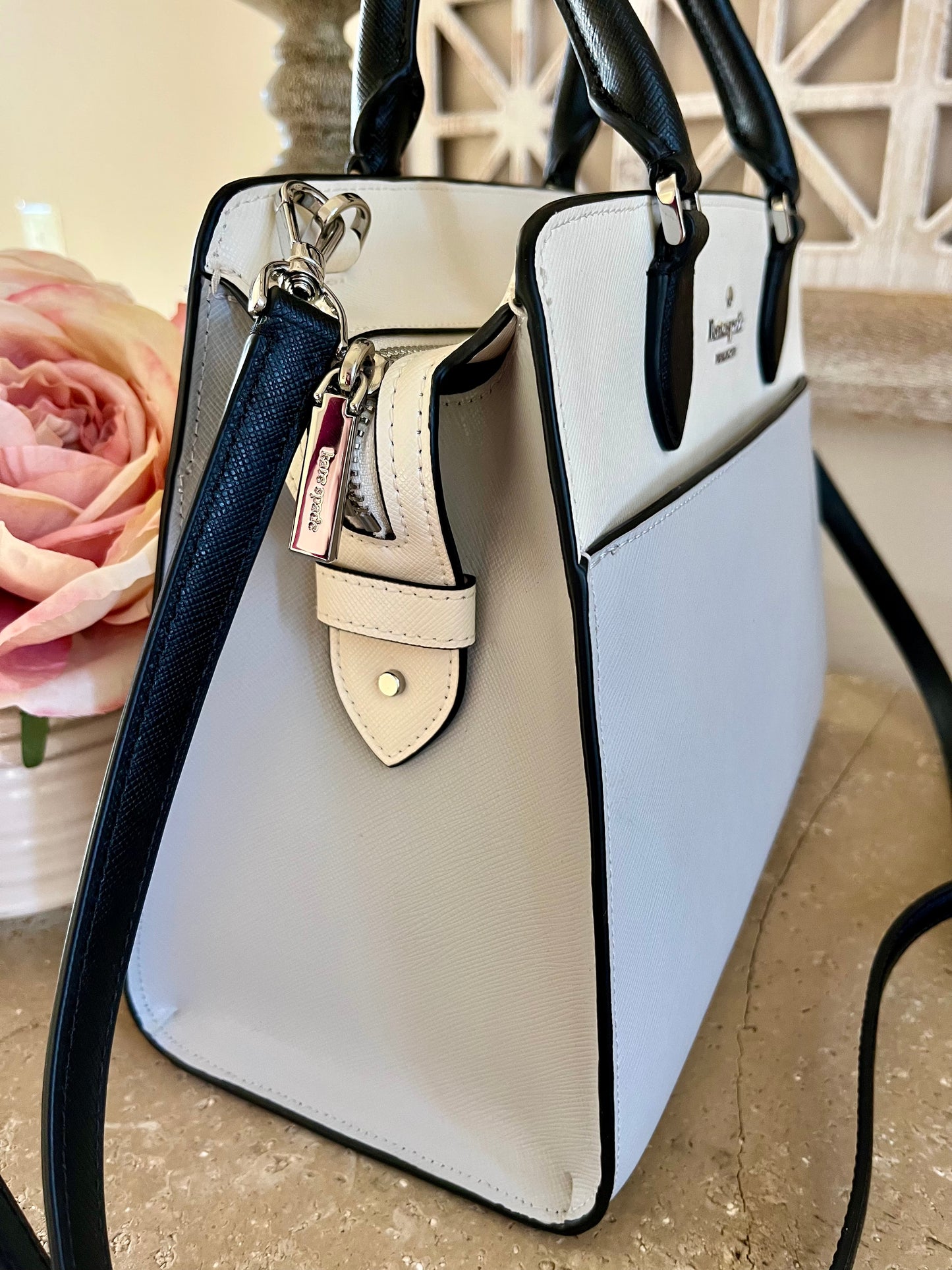 NEW Kate Spade Med Gray & White Satchel Crossbody