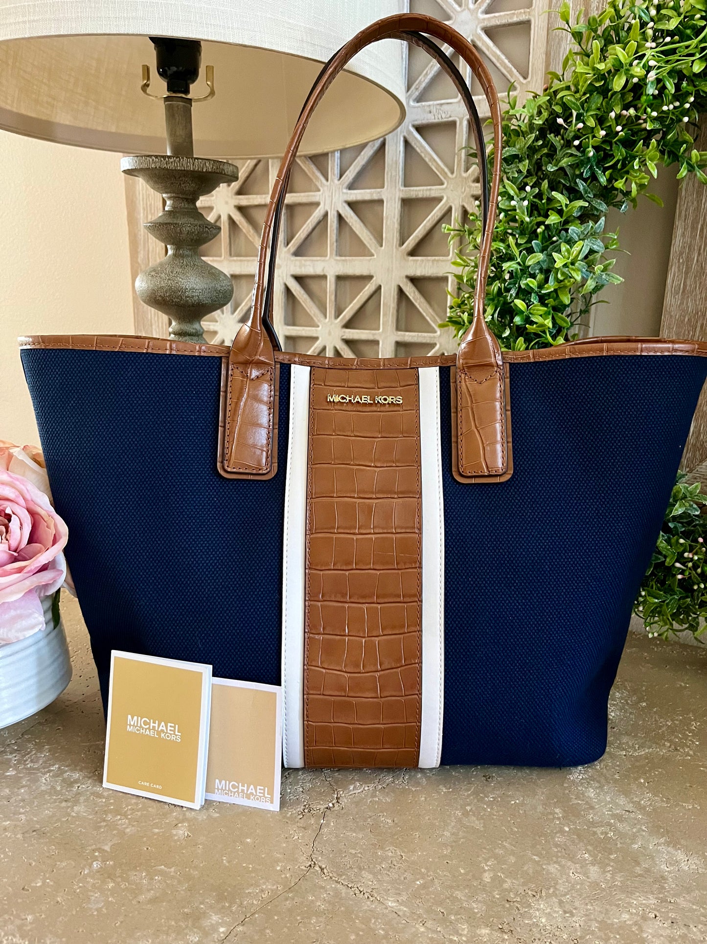 NEW Michael Kors Navy Blue Stripe Large Tote