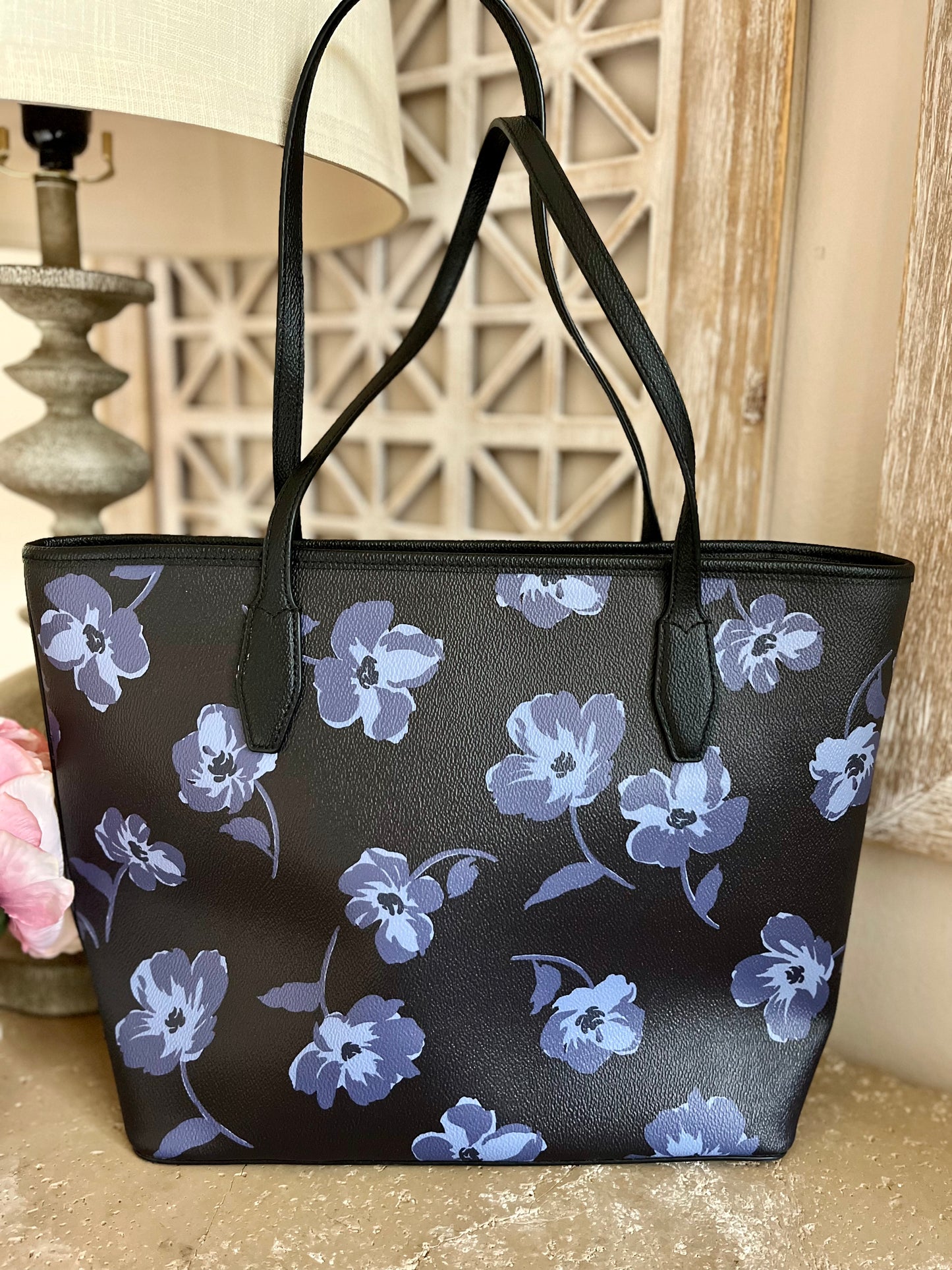 Kate Spade Black Floral Large Zip Tote