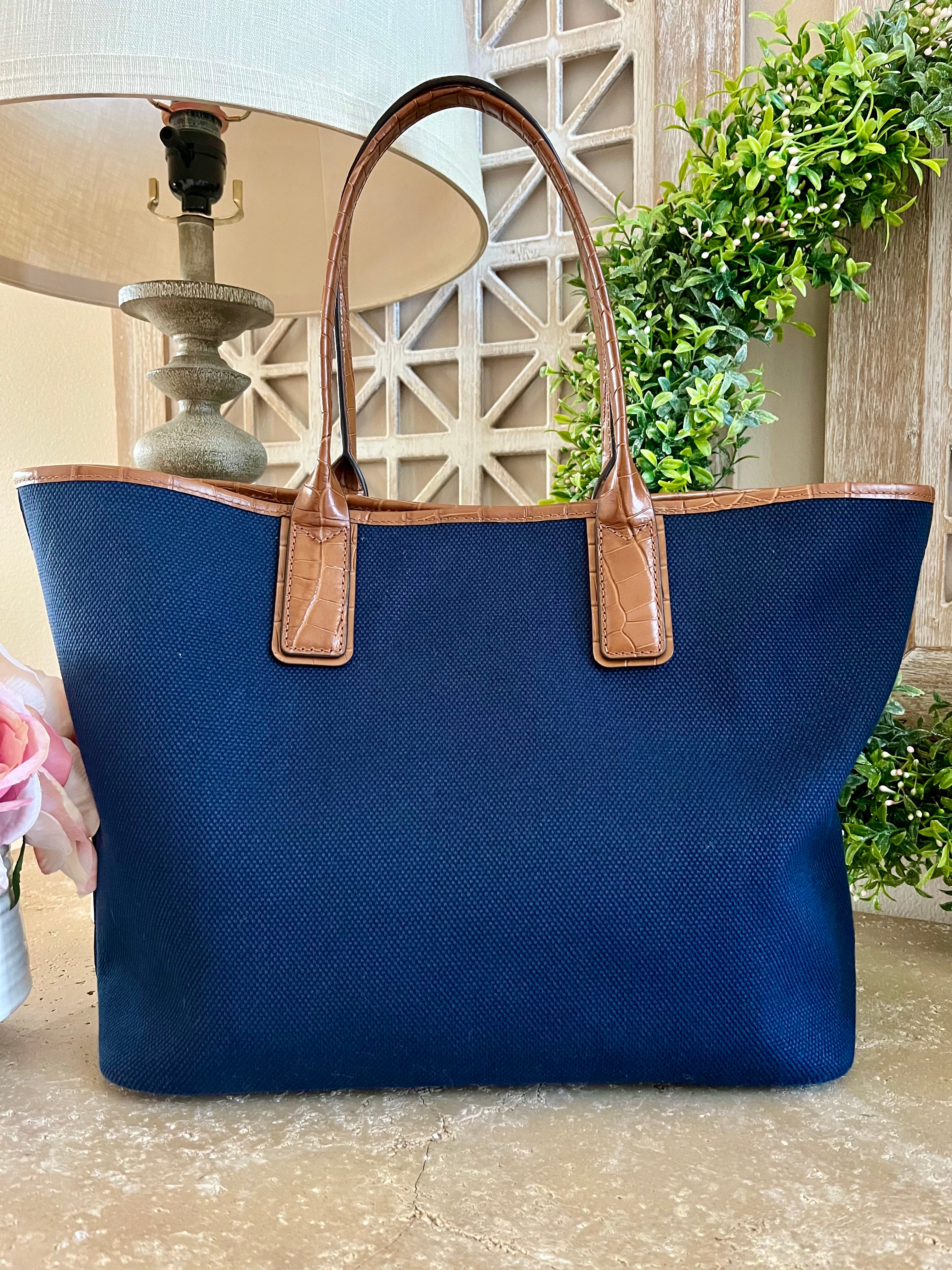 Michael Kors Navy Leather/Canvas Tote deals Bag