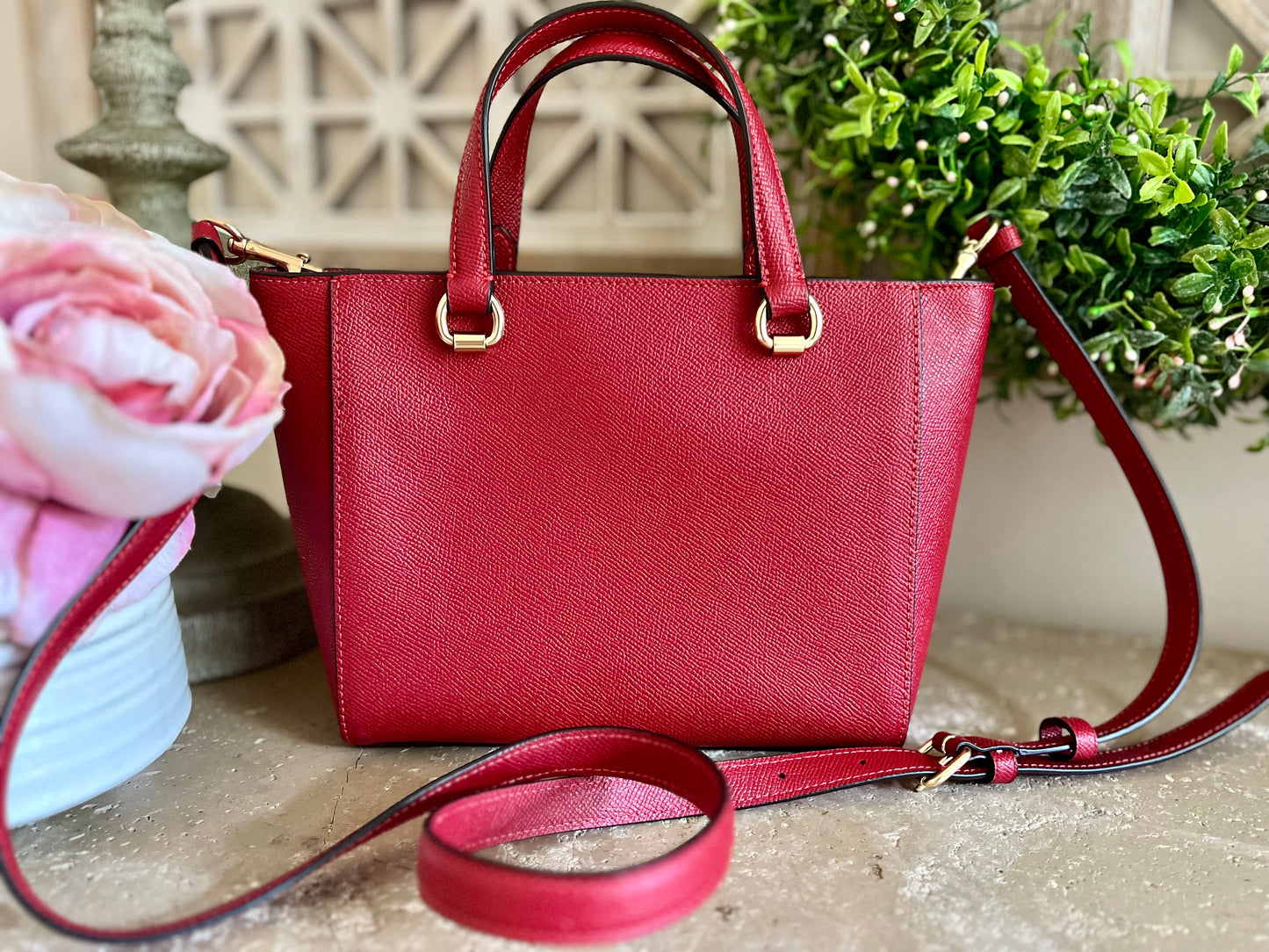 Coach Red Alice Med Satchel Crossbody with Matching Trifold Wallet