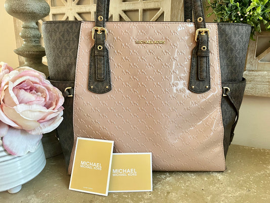 Michael Kors Blush Pink Embossed Voyager East West Large Tote