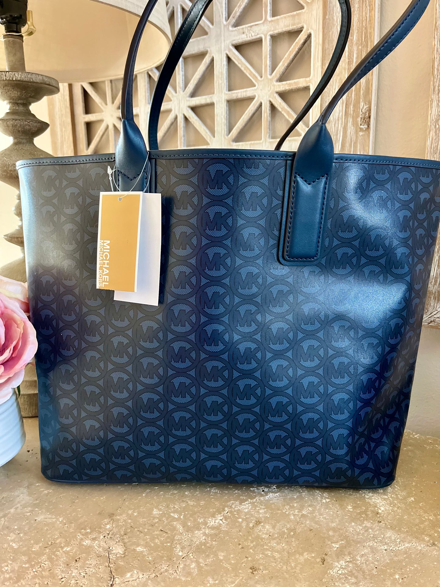 NEW Michael Kors Large Blue Logo Open Tote