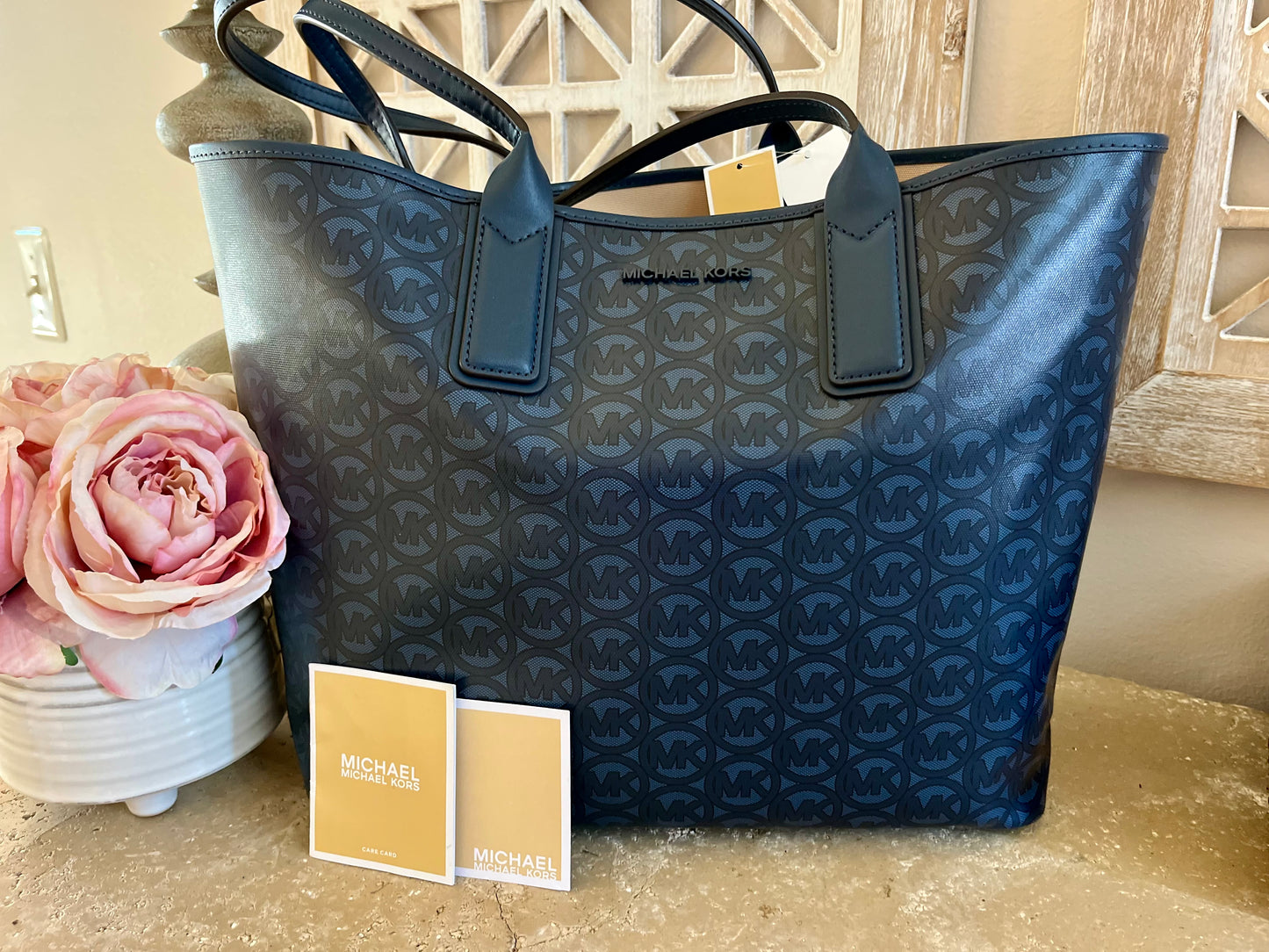 NEW Michael Kors Large Blue Logo Open Tote