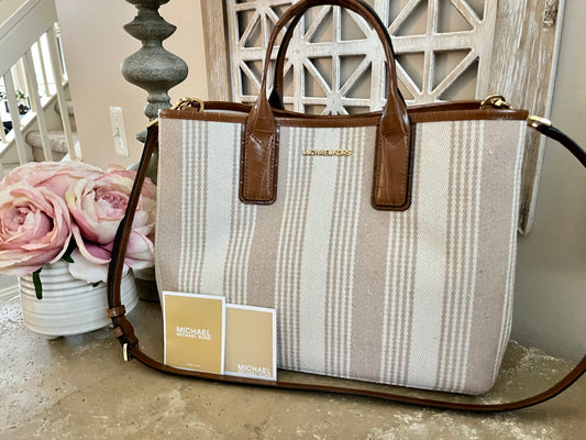 NEW Michael Kors Large Canvas Striped Crossbody Tote