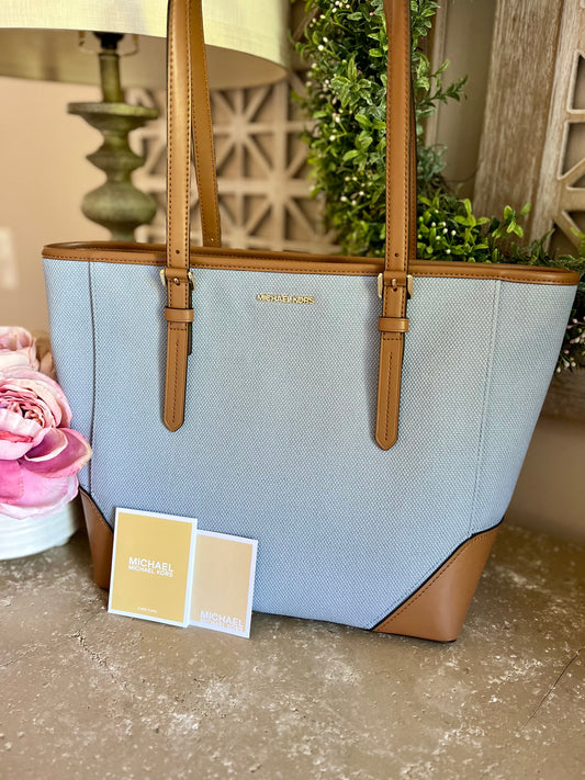 NEW Michael Kors Blue Aria Large Zip Tote