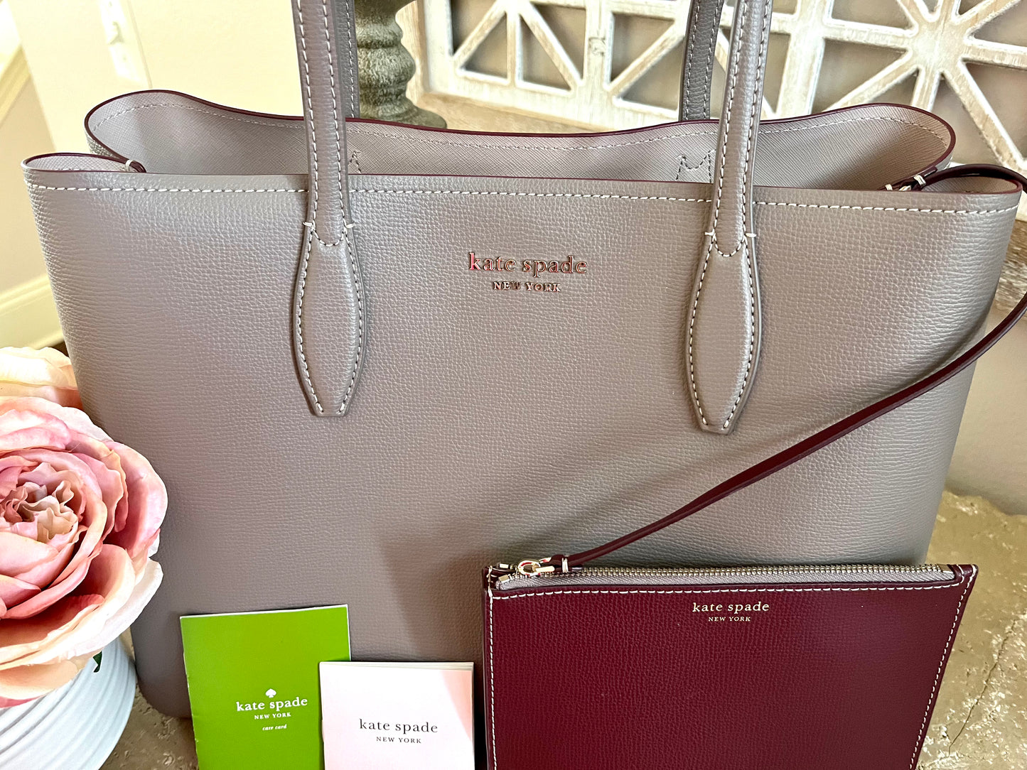 Kate Spade Large Gray & Plum Open Satchel Tote