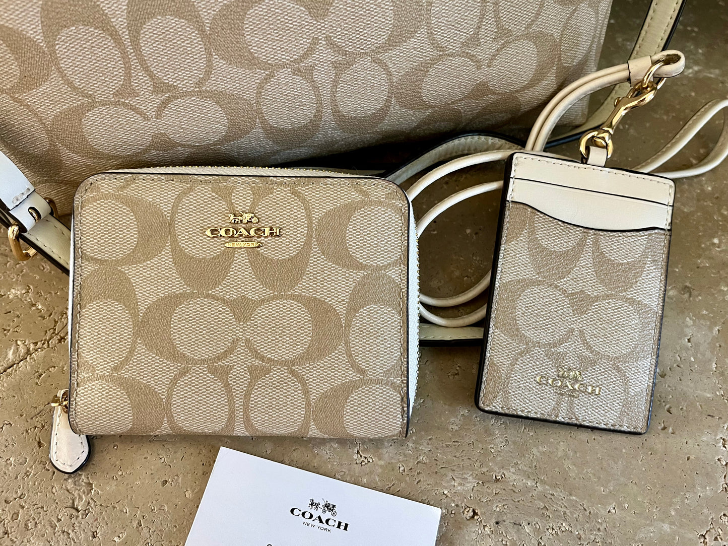 Coach Cream Signature Crossbody with Matching Wallet, Card Holder Set