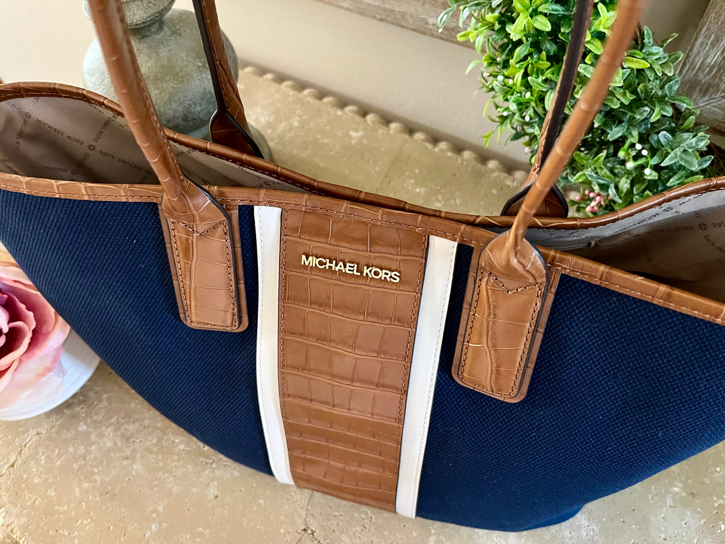 NEW Michael Kors Navy Blue Stripe Large Tote