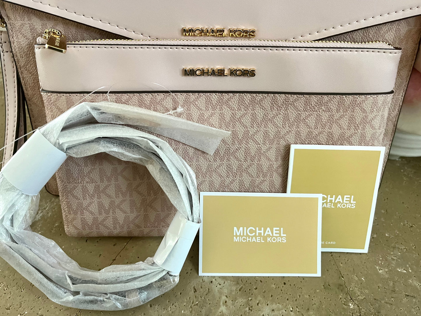 NEW Michael Kors Ballet Pink Logo Crossbody & Wristlet Wallet Set