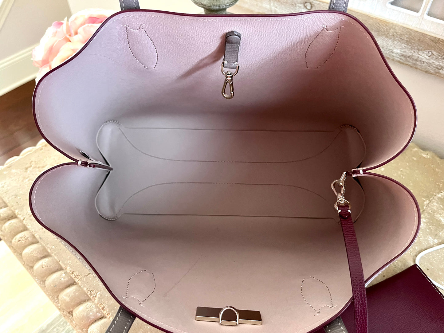 Kate Spade Large Gray & Plum Open Satchel Tote