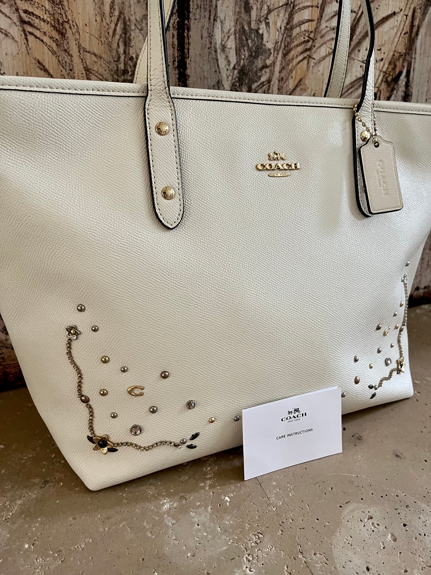 Coach Large Cream Beaded Tote