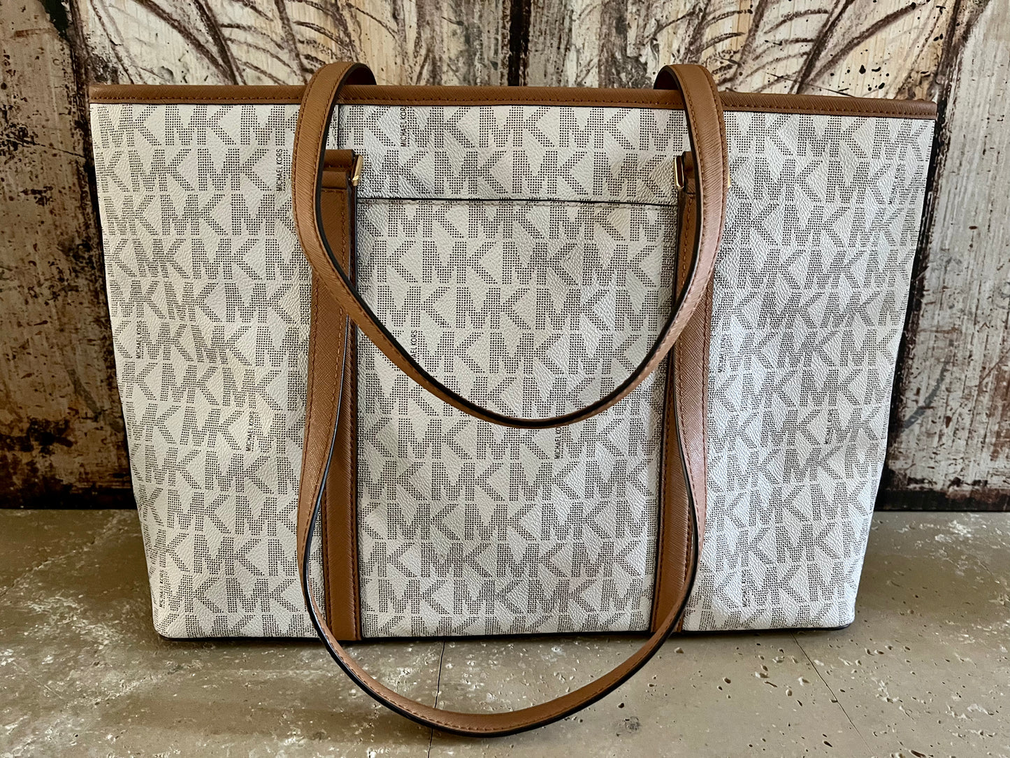 Michael Kors Large Vanilla Logo Zip Tote