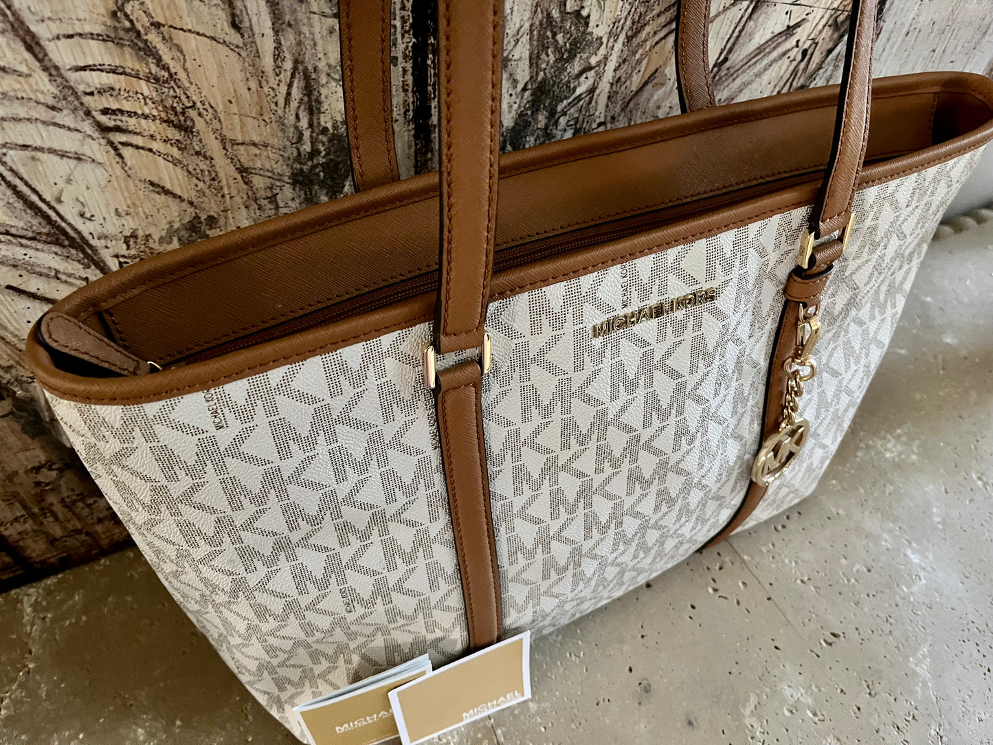 Michael Kors Large Vanilla Logo Zip Tote