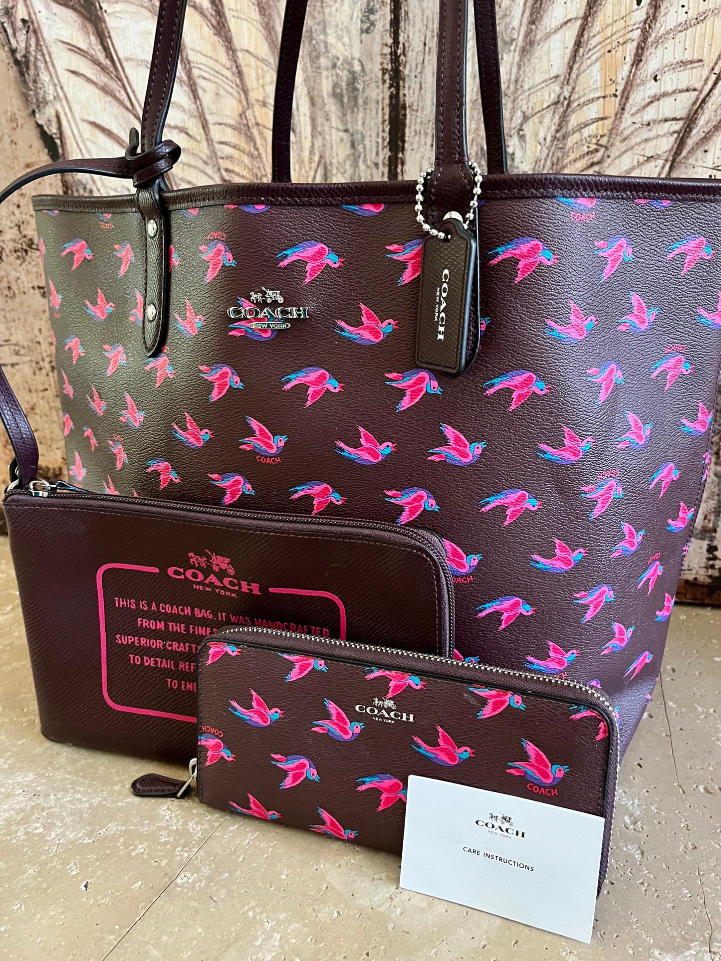 Coach Large Swallow Tote with Matching Wristlet & Wallet