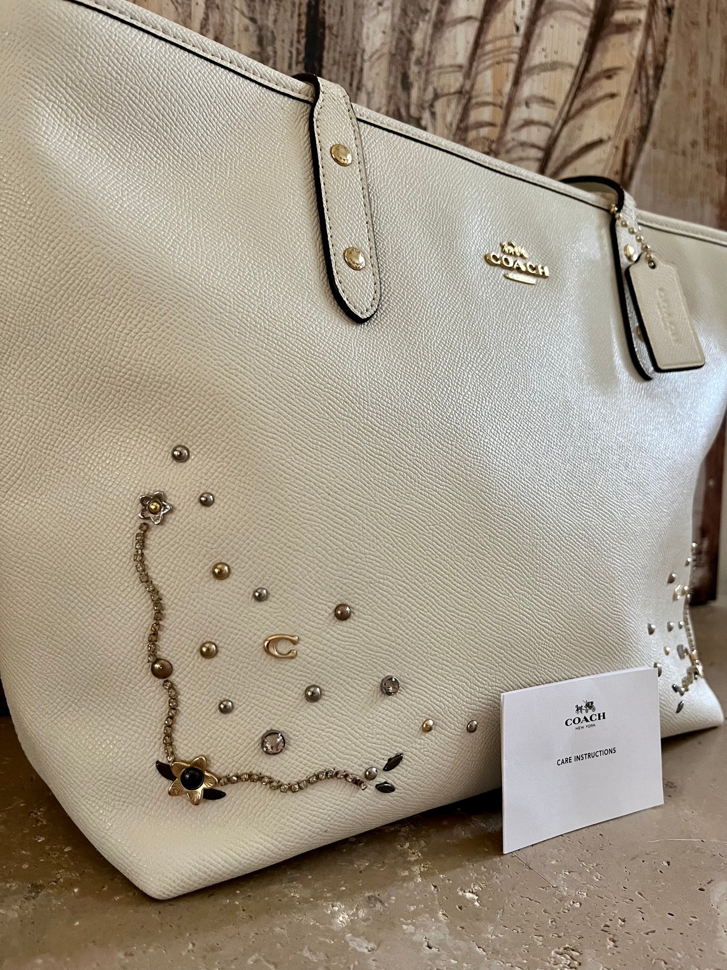 Coach Large Cream Beaded Tote