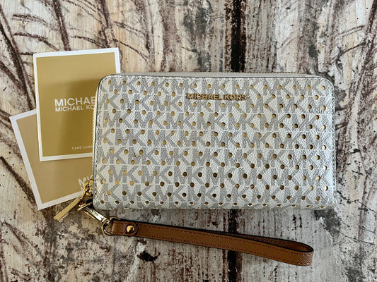 Michael Kors Large Vanilla Logo Zip Sparkle Wallet