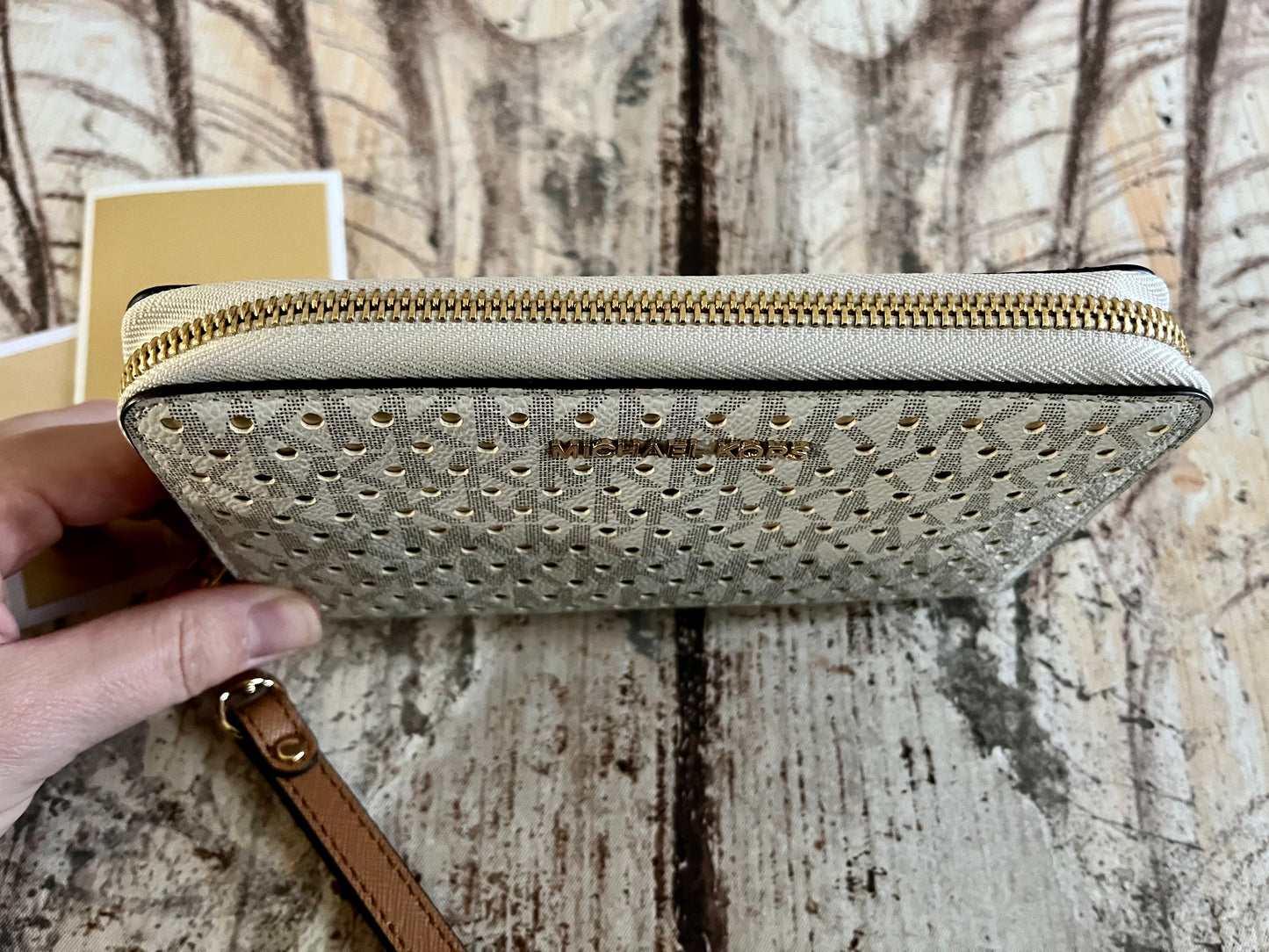 Michael Kors Large Vanilla Logo Zip Sparkle Wallet