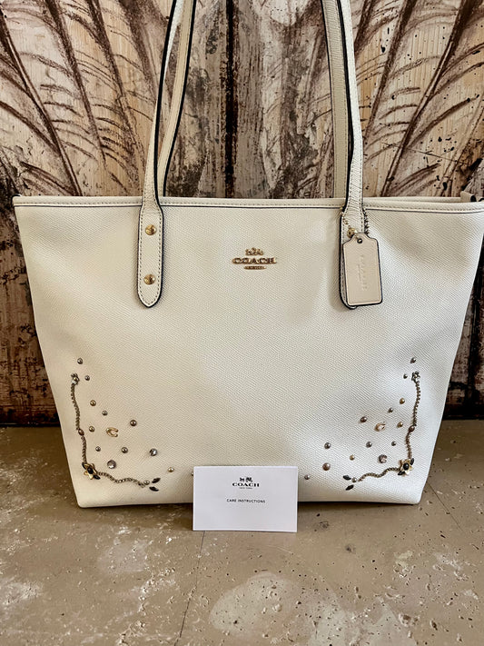 Coach Large Cream Beaded Tote