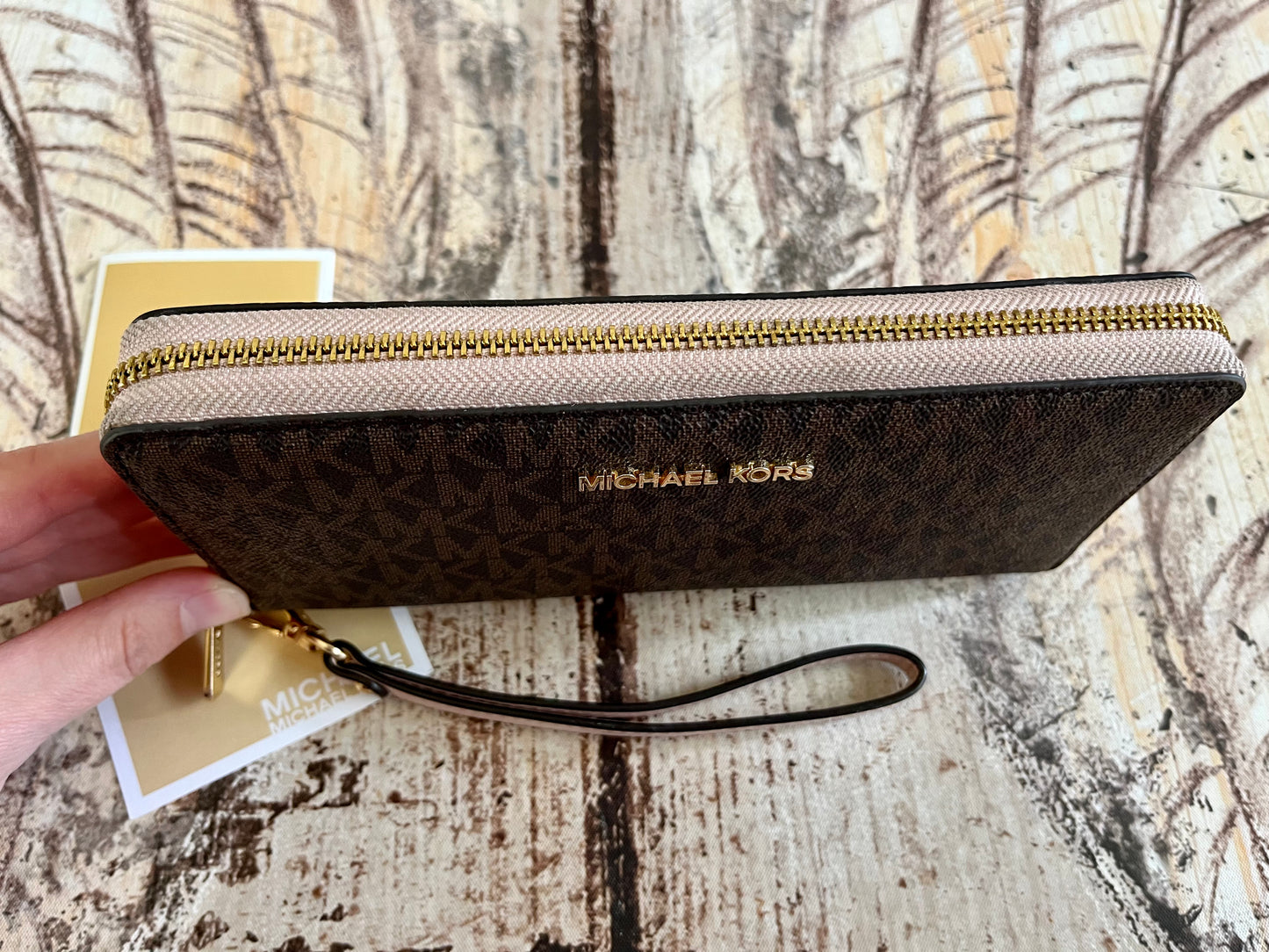 Michael Kors Large Pink Logo Zip Wallet