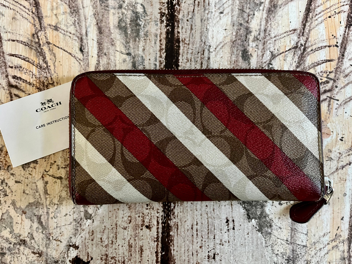 Coach Large Signature Stripe Zip Wallet