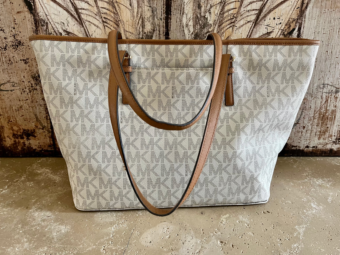 Michael Kors Large Vanilla & Gold Logo Open Tote