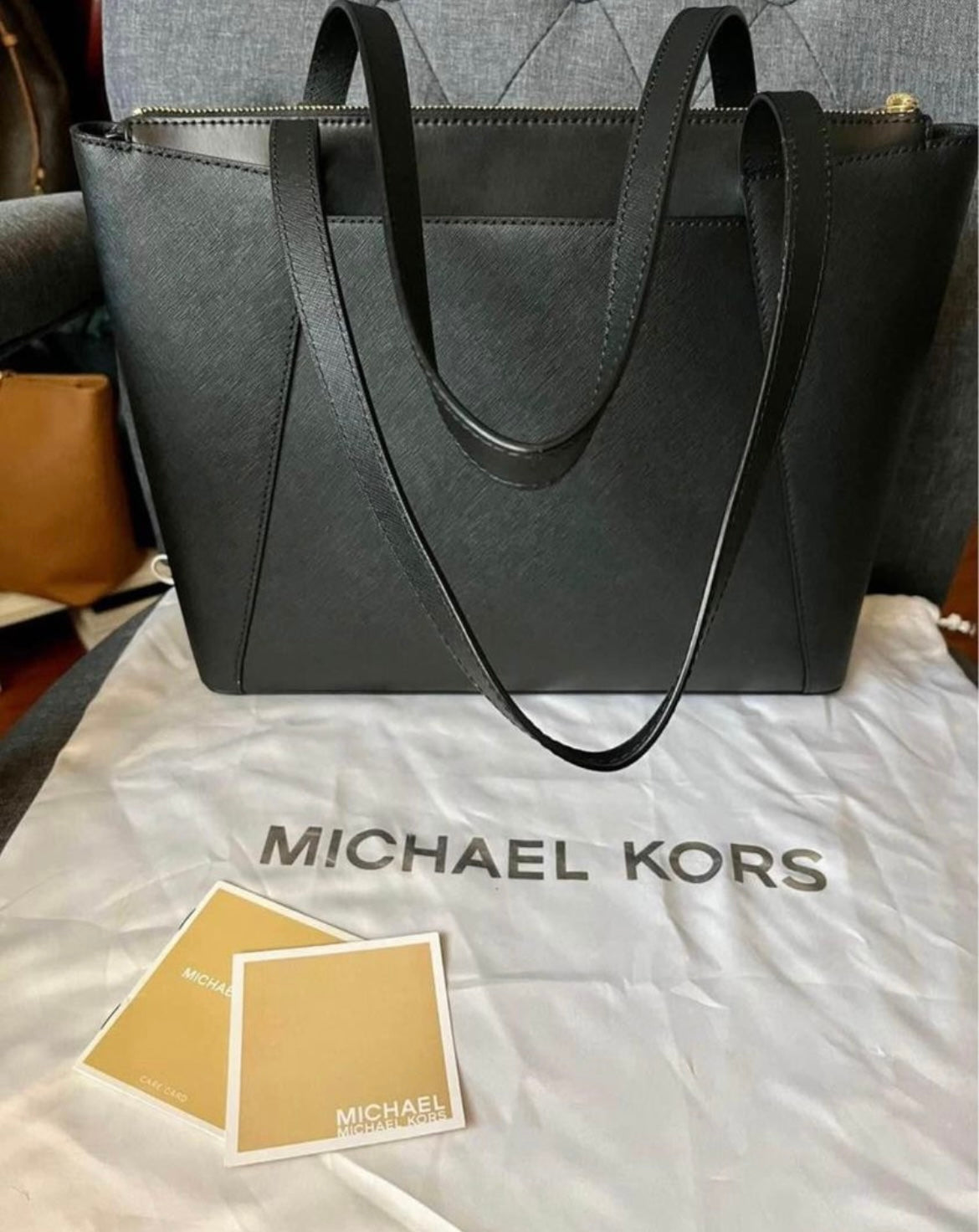 Michael Kors Large MK Black Zip Tote