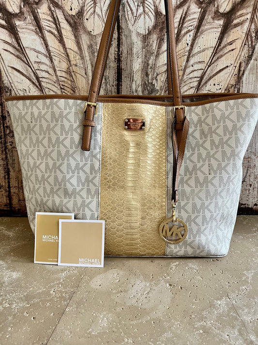 Michael Kors Large Vanilla & Gold Logo Open Tote