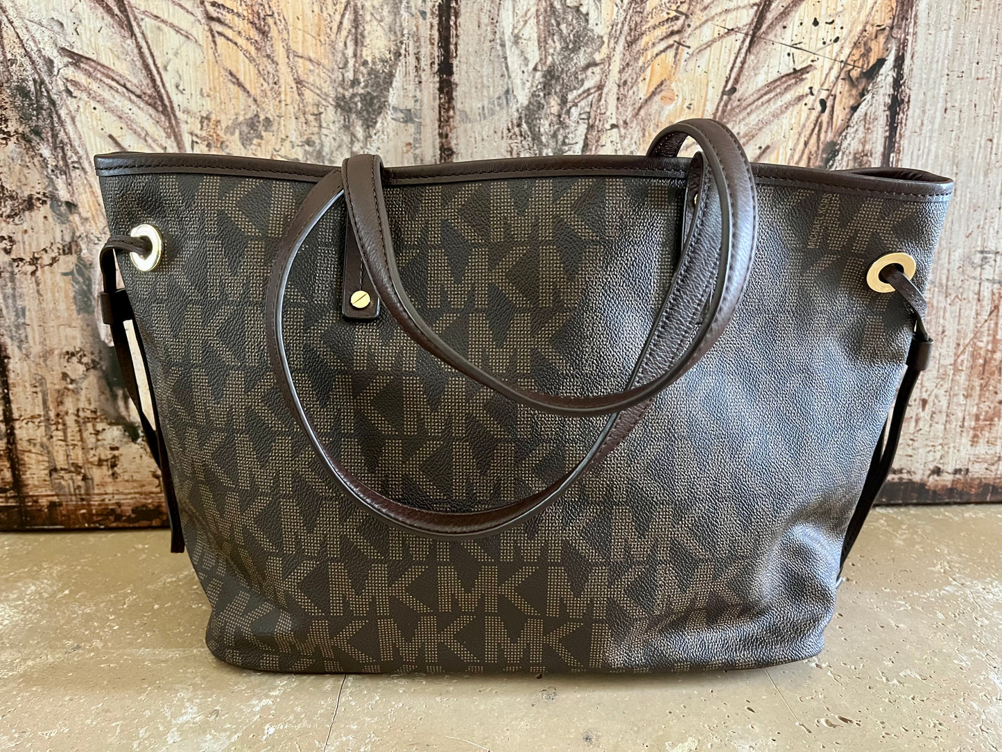 Michael Kors Logo Medium Snakeskin Neverfull Tote