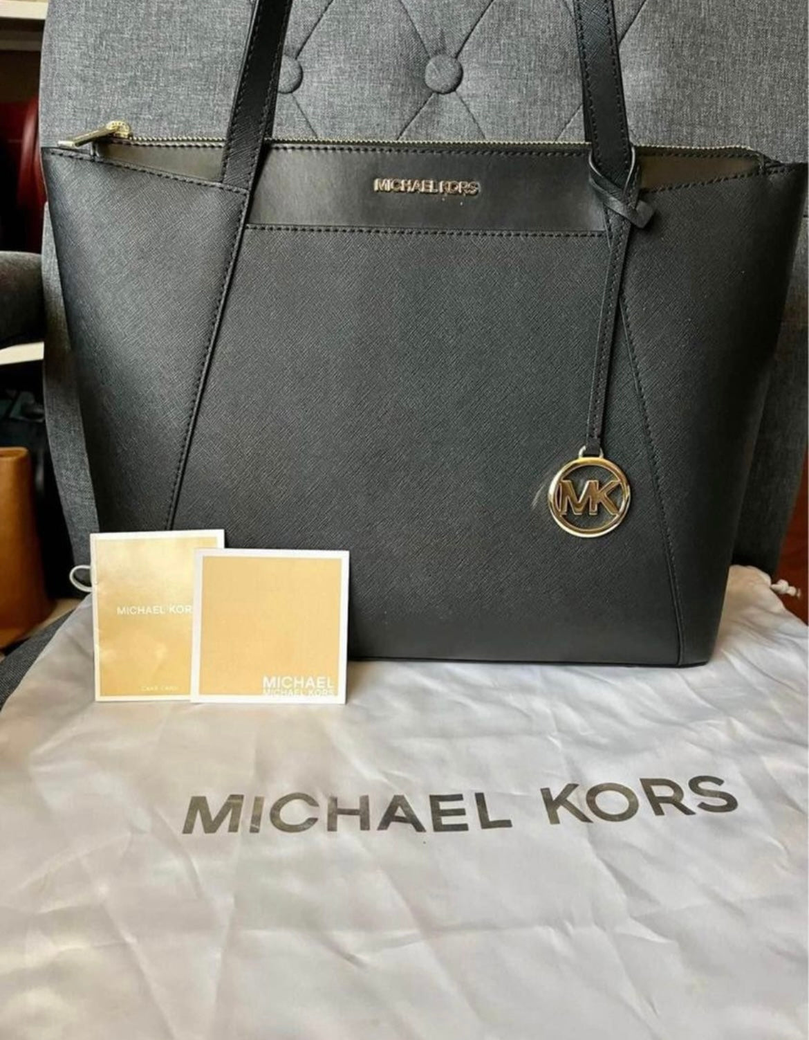 Michael Kors Large MK Black Zip Tote