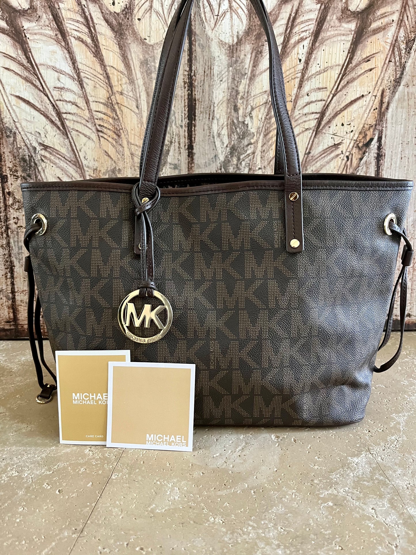 Michael Kors Logo Medium Snakeskin Neverfull Tote