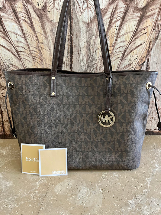 Michael Kors Logo Large Snakeskin Neverfull Tote